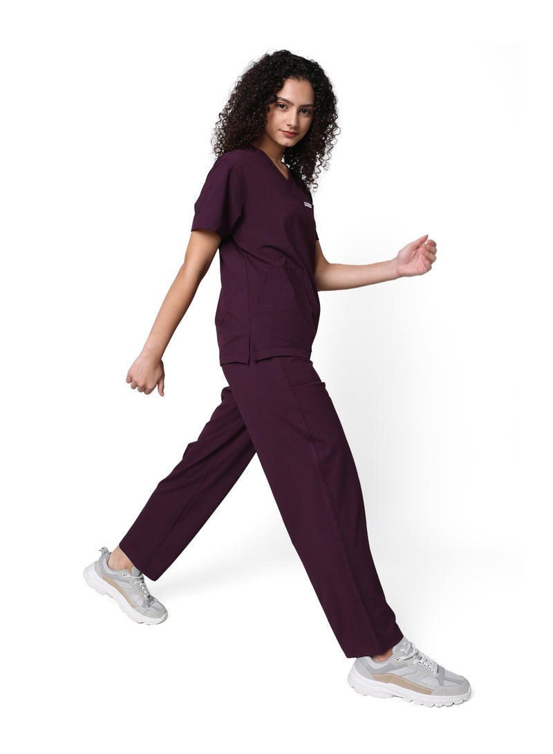 KNYA Ecoflex Women's Scrub suit 5 Pocket New Gen| For Doctors | Perfect stretch | Athleisure work wear. (L, Wine) - Image 1
